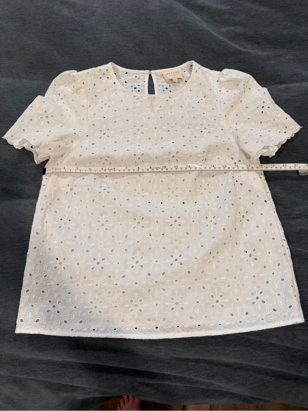 Sezane White Eyelet Short Sleeve Blouse